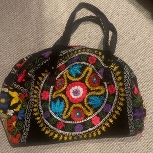 Velour hand stitched overnight bag